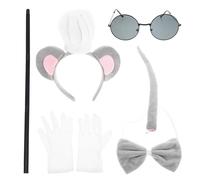 Healvian Party Costume Set Mouse Chef Hat Bowtie Tail Gloves Glasses Cane for Animal Cosplay Cartoon Mouse Theme for Halloween Christmas Dress-up