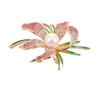 Healvian Pearl Peony Brooch Artificial Lapel Women Orchid Brooch Pin Woman for Studded Elegant Cardigan Flower Vibrant Rhinestone Brooch Rhinestone Pins Alloy Brooch Pin Red Zinc Alloy