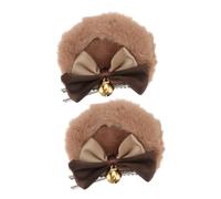 Healvian Plush Double Bowknot Bear Ear Hairpin Lightweight Cloth Hair Clip Lovely Decorative Accessories for Cosplay Housemaid Costume Parties and Festivals
