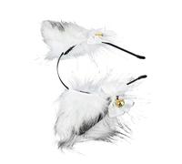 Healvian Plush Fox Ear Headband Bell White Cosplay Hair Band Party Photography Accessory for Women Girls