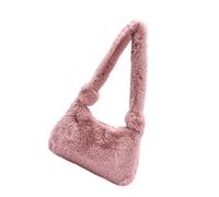 Healvian Plush Shoulder Bag for Women Lightweight Durable Tote Purse All Match Casual Handbag for Mobile Phone Key Coin Storage Autumn Winter Pink