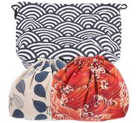 Healvian Portable Drawstring Lunch Bags Bento Pouches Japanese Style 3pcs Made of Polyester Cotton with Simple Design for Outdoor Use and Picnic