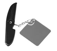 Healvian Portable Foldable Small Folding Comb with Fine Tooth Beard Comb and Square Acrylic Mirror Keychain for Men Lightweight Compact Pocket Grooming Tool for Travel and Daily Use