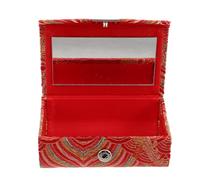 Healvian Portable Lipstick Travel Case with Mirror, Lightweight Red Lipstick Organizer Pouch Made of Glass and Cloth, Elegant Chinese Style Makeup Storage for Work and Travel