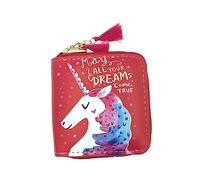 Healvian PU Zipper Wallet for Lightweight Short Cartoon Unicorn Pattern Coin Purse with Secure Closure Material for Daily Use Card Holder and Cash Organizer in Red