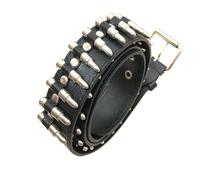 Healvian Punk Style Studded Bullet Waist Belt for Men Black Stitching Edged Jeans Belt Rocker Leisure Waistband Fashionable Ethnic Design
