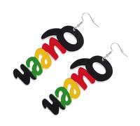 Healvian Queen Letter Earrings for Women African Style Wooden Round Printed Drop Earrings Decorative Initial Dangle Jewelry for Casual and Formal Occasions