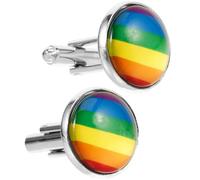 Healvian Rainbow Pattern Silver Cufflinks for Men Stylish French Shirt Sleeve Embellishment Suit Jewelry Accessory for Formal Party Wedding and Casual Wear