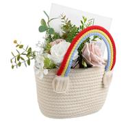 Healvian Rainbow Woven Beach Bag for Women Capacity Handbag Elegant Summer Tote for Beach Party Shopping and Outdoor Activities Handmade Cotton Yarn Design