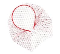 Healvian Red Rhinestone Veil Headband for Women with Mesh Veil, Bridal Fascinator Hair Accessory for Wedding, Tea Party, and Costume