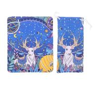 Healvian Reindeer Pattern Glasses Pouch with Suede Touch Drawstring Case and Microfiber Cleaning Cloth Soft Eyewear Sleeve for Sunglasses and Spectacles Scratch-Resistant Protective Storage