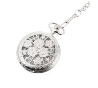 Healvian Retro Alloy Quartz Pocket Watch with Hollow Floral Relief Design Lightweight Durable Timepiece for Gift Vintage Style for Men and Women Battery Operated Classic Silver Random Color