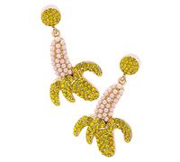Healvian Rhinestone Banana Fruit Earrings for Women Colorful Statement Studs with Lightweight Fun Design for Vacation Parties and Gift Giving