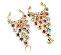 Healvian Rhinestone Belly Dancer Wrist Hand Chain Bracelet with Red Rings for Women Comfortable Fit Dance Jewelry for Belly Dance Performances and Daily Wear