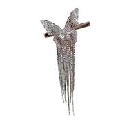 Healvian Rhinestone Butterfly Hairpin with Tassel Silver Elegant Hair Clip for Women Shiny Decorative Hair Accessory for Party Masquerade Cosplay and Daily Wear