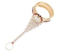Healvian Rhinestone Lady Bracelet Watch Ring Vintage Elegant Wristwatch with Shiny Accent for Women Stylish Fashion Accessory in Pomegranate Red