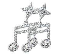 Healvian Rhinestone Music Note Earrings for Women Copper Dangle Studs Elegant Musical Jewelry Stylish Party Accessories