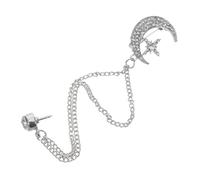Healvian Rhinestone Planet Moon Brooch Pin Vintage Tassel Chain Dangle Lapel Pin Silver Retro for Women Suit Accessory Elegant Jewelry