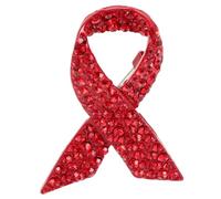 Healvian Rhinestone Red Ribbon Awareness Brooch Pin Alloy Cancer Awareness Lapel Pin for Women Breast Cancer Jewelry Creative for Sweaters and Hats