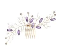 Healvian Rhinestone Wedding Hair Comb for Women Vintage Five-tooth Beaded Hairpiece Secure Prom Headpiece with Sparkling Purple Crystals Elegant Bride and Bridesmaid Accessory