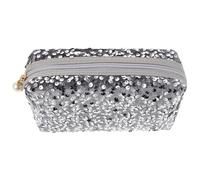 Healvian Sequin Cosmetic Bag Silver Large Capacity Portable Makeup Pouch with Smooth Zipper Sparkly Glittery Travel Toiletries Organizer for Women