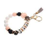 Healvian Silicone Beaded Key Chain Wristlet Keyring Pendant Leopard Print Keyring Bracelet for Women Unique for Mom Dad