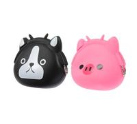 Healvian Silicone Coin Purse and Cartoon Change Pouch Set, Animal Clip Key Holder Wallets, 2pcs Black White Dog and Pink Pig, Compact Silicone Change Bag for Women’s Accessories