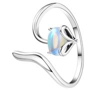 Healvian Silver Fox Opening Ring with Moonstone, Adjustable Party Jewelry