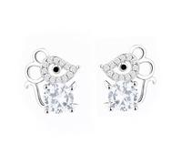 Healvian Silver Mouse Stud Earrings for Women Small Rhinestone Decoration S925 Sterling Silver White Cute Year of The Rat Jewelry for Daily Wear