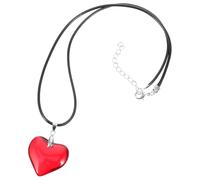 Healvian Simple Red Heart Pendant Necklace for Women French Minimalist Style Genuine Cord Clavicle Chain Elegant Heart Shaped Jewelry Gift