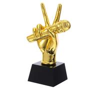 Healvian Singing Competition V Gesture Trophy Resin Microphone Trophy Vintage-inspired Golden Microphone Shaped Decoration Award for Event Hosts at Karaoke Parties and Music Competitions