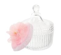 Healvian Soft Velvet Face Powder Puff with Glass Dustproof Storage Box, Ribbon Flower Design, for Baby Body Powder and Makeup Application, Decorative Glass Jar with Lid for Cosmetic