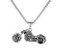 Healvian Stainless Steel Hip-Hop Motorcycle Pendant Necklace for Men, Creative Square Pearl Chain 3X55Cm, Stylish Cool Men’S Choker Neck Jewelry