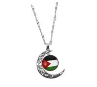 Healvian Sterling Alloy Palestine Flag Necklace with Delicate Crescent Moon Pendant Stylish Unisex Keepsake Jewelry for Men and Women Meaningful Lucky Gift for Friends and Family