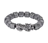 Healvian Sterling Silver Wealth Bracelet Pi Yao and Eight Guardian Deities Beads, Chinese Buddha Bead Bracelet for Men and Women, Prosperity Feng Shui Amulet for Attracting Luck and Protection