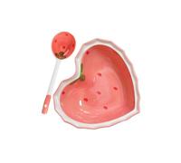 Healvian Strawberry Design Ceramic Salad Bowl and Spoon Set Reusable Serving Plate for Home Use and Party Tableware