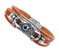 Healvian Stylish Brown Cowhide Bracelet for Men and Teens with Owl Charm, Comfortable and Adjustable Size Multi-layer Braided Wristband, Trendy Retro Alloy and Titanium Steel Material