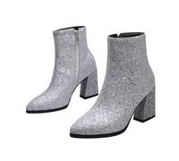 Healvian Stylish Women's Autumn Winter Hoof Heel Boots with Sequins Pointed Toe Design Comfortable and Breathable for Parties and Casual Wear