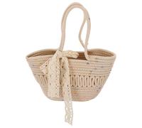 Healvian Tote Women Woven Bag for Rope Ribbon Lace with Summer Beach | Braided Cloth Construction, Elegant White Style, Suitable Capacity, Seaside Use, Single Shoulder Carry