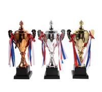 Healvian Tournament Trophy Set Instant Award 3pcs with 1st 2nd 3rd Place Gold Silver Bronze Cups, Metal and Plastic Material Convenience and Stable Display for Sports Award Ceremony