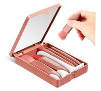 Healvian Travel Makeup Brush Set with 5 Essential Brushes in Pink, Compact Case with Integrated Mirror, Nylon Bristles, for Travel and On-the-go Makeup Application