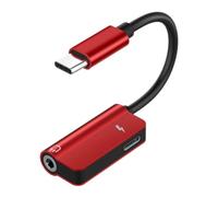 Healvian Type C to 3.5mm Audio Adapter, Alloy Headphone Adapter | Portable Plug and Play Design, Charge and Listen Simultaneously, Red Tpe Cable for Mobile Phone