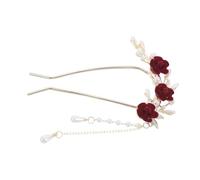 Healvian U Shaped Rose Hairpin with Faux Pearl Tassels Vintage Chinese Hanfu Hair Stick Elegant Asian Hair Accessories for Weddings Formal Events Comfortable Secure Hold