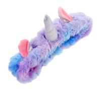 Healvian Unicorn Headband for Women Soft Plush Hair Band Makeup Spa Accessory for Birthday Parties Costume Events and Themed Gatherings in Rainbow Purple