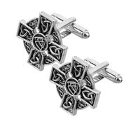 Healvian Vintage Cross Pattern Cufflinks for Men, Retro Black Metal Sleeve Buttons, 1 Pair Decorative Dress Shirt Accessories for Business, Wedding, and Formal Occasions