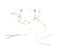 Healvian Vintage Inspired Chinese Hair Chopsticks with Green Ribbon Bow Tassel and Imitation Pearl Beads Elegant U Shaped Hanfu Hairpin for Womens Classical Hair Bun Styling and Special