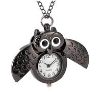 Healvian Vintage Owl Pocket Watch Black Retro Creative Crescent Moon Design Decorative Timepiece Gift for Family and Friends
