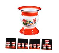 Healvian Vintage Red Enamel Spittoon with High Foot Stand Practical Urinal Container for Home Use Suitable for Elderly and Convenient Training Seat Spittoon with Fine Craftsmanship