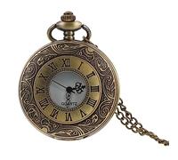 Healvian Vintage Roman Numeral Pocket Watch Chain Bronze Quartz Steam Punk Design Hanging Waist Watch for Men for Travel and Collectors
