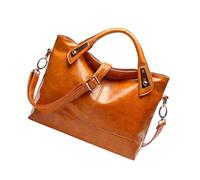 Healvian Vintage Waxed Grain Leather Shoulder Tote Bag Large Capacity Crossbody Satchel for Women Daily Use Work Shopping Dating Light Brown